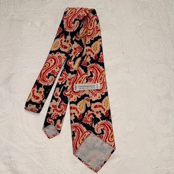 Dior Silk Tie with Red and Gold Paisley - Picture 1 of 4
